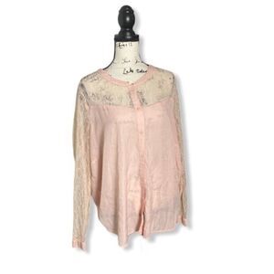 Forever 21 Plus 3X Blush Pink Lace Button Down Blouse Romantic Sheer Top